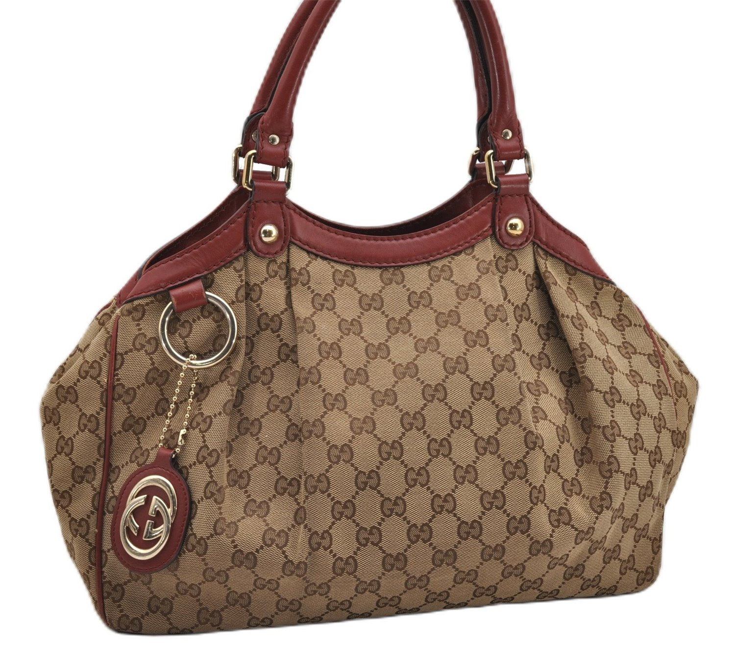 Authentic GUCCI Sukey Shoulder Tote Bag GG Canvas Leather 211944 Brown 8837F