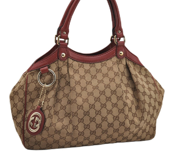 Authentic GUCCI Sukey Shoulder Tote Bag GG Canvas Leather 211944 Brown 8837F