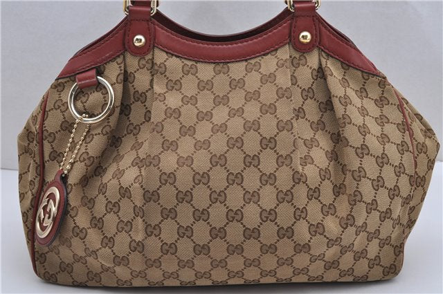 Authentic GUCCI Sukey Shoulder Tote Bag GG Canvas Leather 211944 Brown 8837F