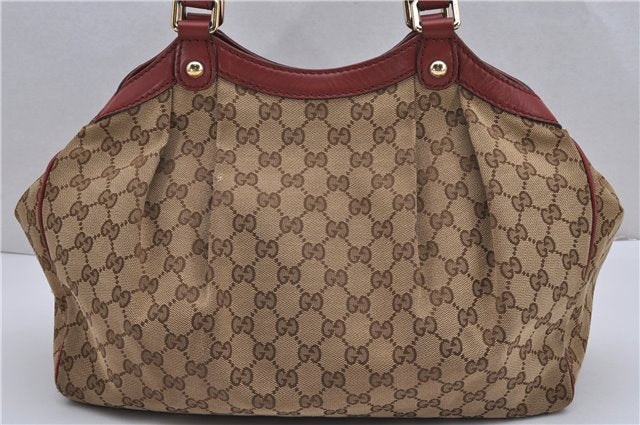 Authentic GUCCI Sukey Shoulder Tote Bag GG Canvas Leather 211944 Brown 8837F