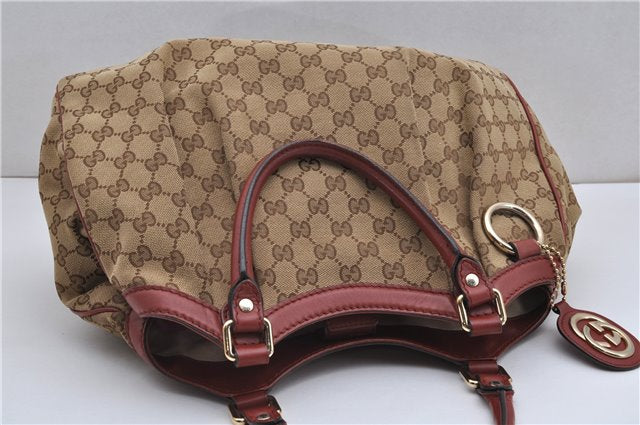 Authentic GUCCI Sukey Shoulder Tote Bag GG Canvas Leather 211944 Brown 8837F