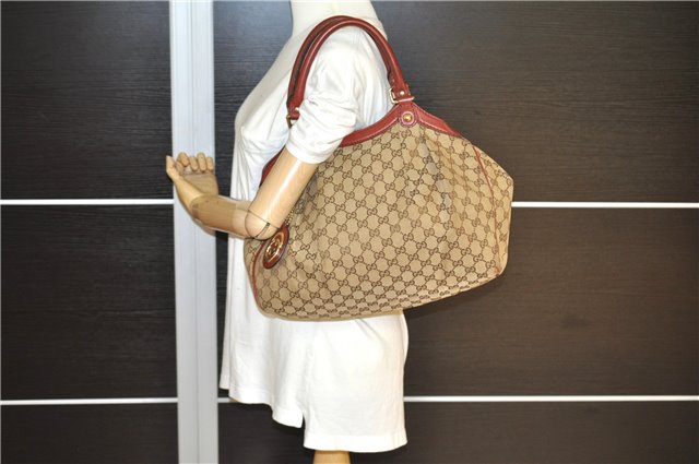 Authentic GUCCI Sukey Shoulder Tote Bag GG Canvas Leather 211944 Brown 8837F