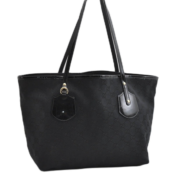 Authentic GUCCI Shoulder Tote Bag GG Canvas Enamel 211976 Black 8841F