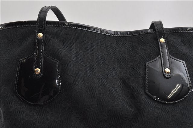 Authentic GUCCI Shoulder Tote Bag GG Canvas Enamel 211976 Black 8841F