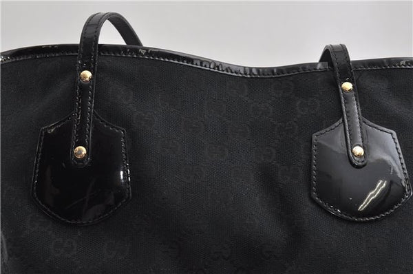 Authentic GUCCI Shoulder Tote Bag GG Canvas Enamel 211976 Black 8841F