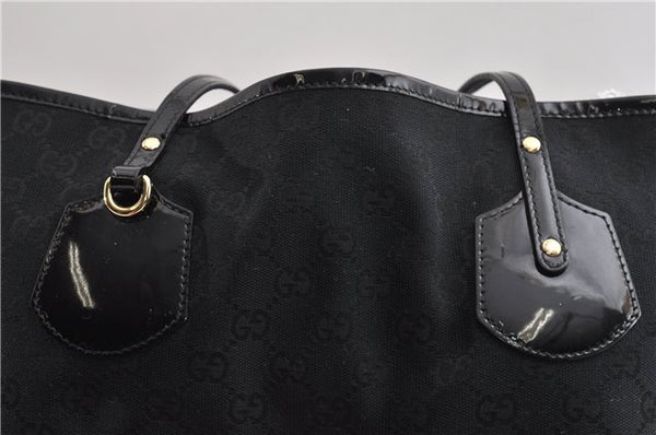 Authentic GUCCI Shoulder Tote Bag GG Canvas Enamel 211976 Black 8841F
