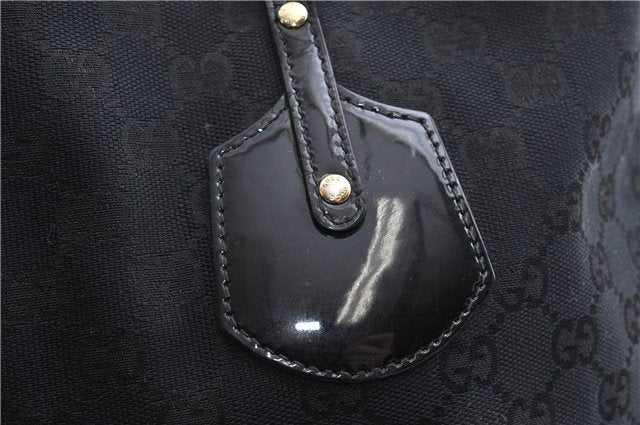 Authentic GUCCI Shoulder Tote Bag GG Canvas Enamel 211976 Black 8841F