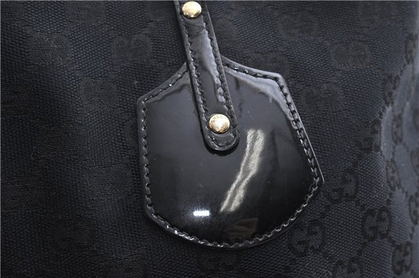 Authentic GUCCI Shoulder Tote Bag GG Canvas Enamel 211976 Black 8841F
