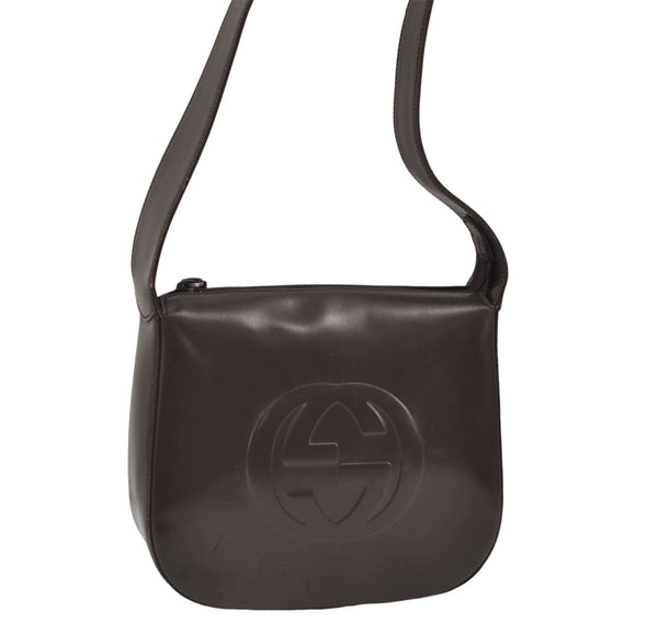 Authentic GUCCI Interlocking G Shoulder Bag Purse Leather Brown 8843D