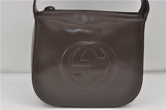 Authentic GUCCI Interlocking G Shoulder Bag Purse Leather Brown 8843D