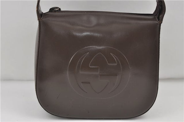 Authentic GUCCI Interlocking G Shoulder Bag Purse Leather Brown 8843D