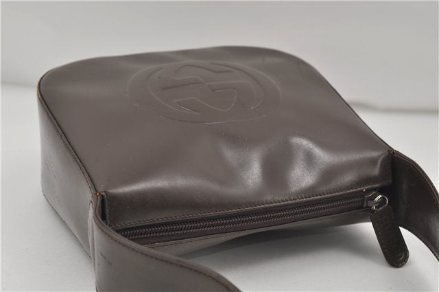 Authentic GUCCI Interlocking G Shoulder Bag Purse Leather Brown 8843D