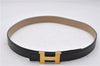 Authentic HERMES Mini Constance Leather Belt Size 70cm 27.6" Black Beige 8843E