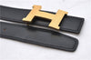 Authentic HERMES Mini Constance Leather Belt Size 70cm 27.6" Black Beige 8843E