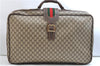 Authentic GUCCI Web Sherry Line Travel Bag Trunk Case GG PVC Leather Brown 8844E