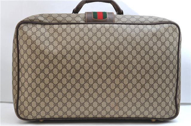 Authentic GUCCI Web Sherry Line Travel Bag Trunk Case GG PVC Leather Brown 8844E