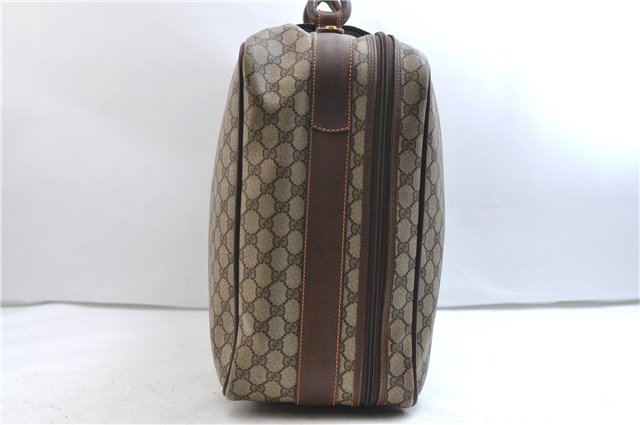 Authentic GUCCI Web Sherry Line Travel Bag Trunk Case GG PVC Leather Brown 8844E