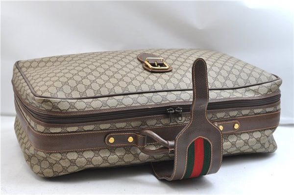 Authentic GUCCI Web Sherry Line Travel Bag Trunk Case GG PVC Leather Brown 8844E