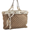 Authentic GUCCI Positano Scarf Tote Bag GG Canvas Leather 153033 Brown 8844F