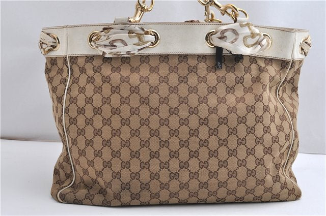 Authentic GUCCI Positano Scarf Tote Bag GG Canvas Leather 153033 Brown 8844F