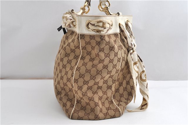 Authentic GUCCI Positano Scarf Tote Bag GG Canvas Leather 153033 Brown 8844F