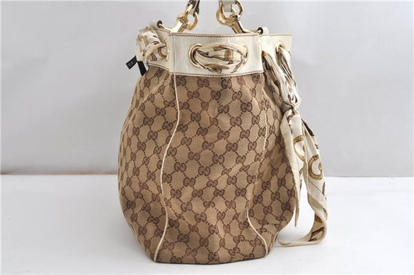 Authentic GUCCI Positano Scarf Tote Bag GG Canvas Leather 153033 Brown 8844F