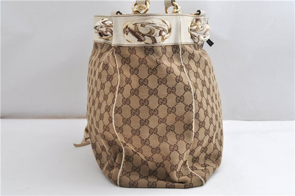Authentic GUCCI Positano Scarf Tote Bag GG Canvas Leather 153033 Brown 8844F