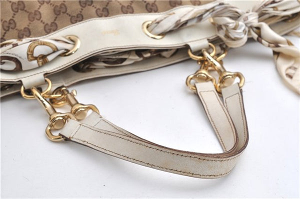 Authentic GUCCI Positano Scarf Tote Bag GG Canvas Leather 153033 Brown 8844F