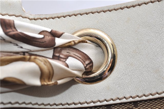 Authentic GUCCI Positano Scarf Tote Bag GG Canvas Leather 153033 Brown 8844F