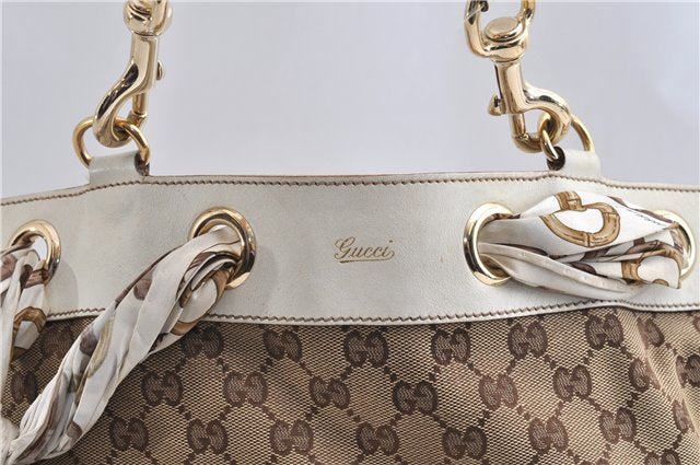 Authentic GUCCI Positano Scarf Tote Bag GG Canvas Leather 153033 Brown 8844F