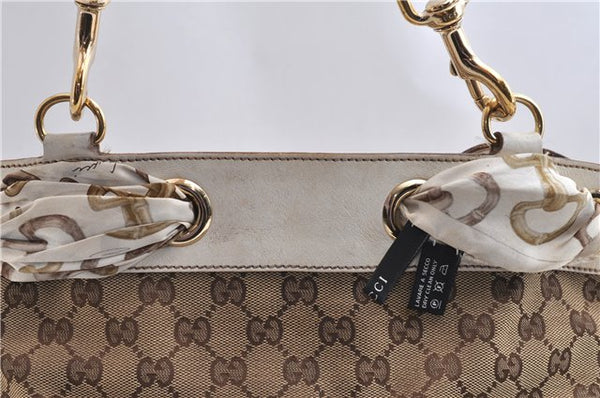 Authentic GUCCI Positano Scarf Tote Bag GG Canvas Leather 153033 Brown 8844F