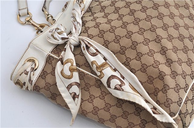 Authentic GUCCI Positano Scarf Tote Bag GG Canvas Leather 153033 Brown 8844F