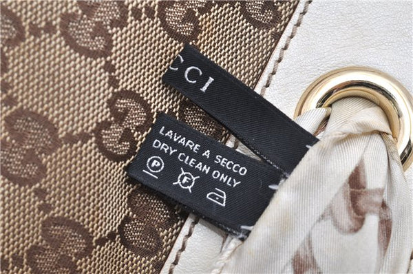 Authentic GUCCI Positano Scarf Tote Bag GG Canvas Leather 153033 Brown 8844F