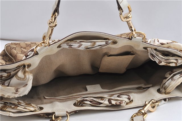 Authentic GUCCI Positano Scarf Tote Bag GG Canvas Leather 153033 Brown 8844F