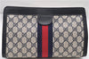 Authentic GUCCI Sherry Line Clutch Hand Bag Purse GG PVC Leather Navy Blue 8846D