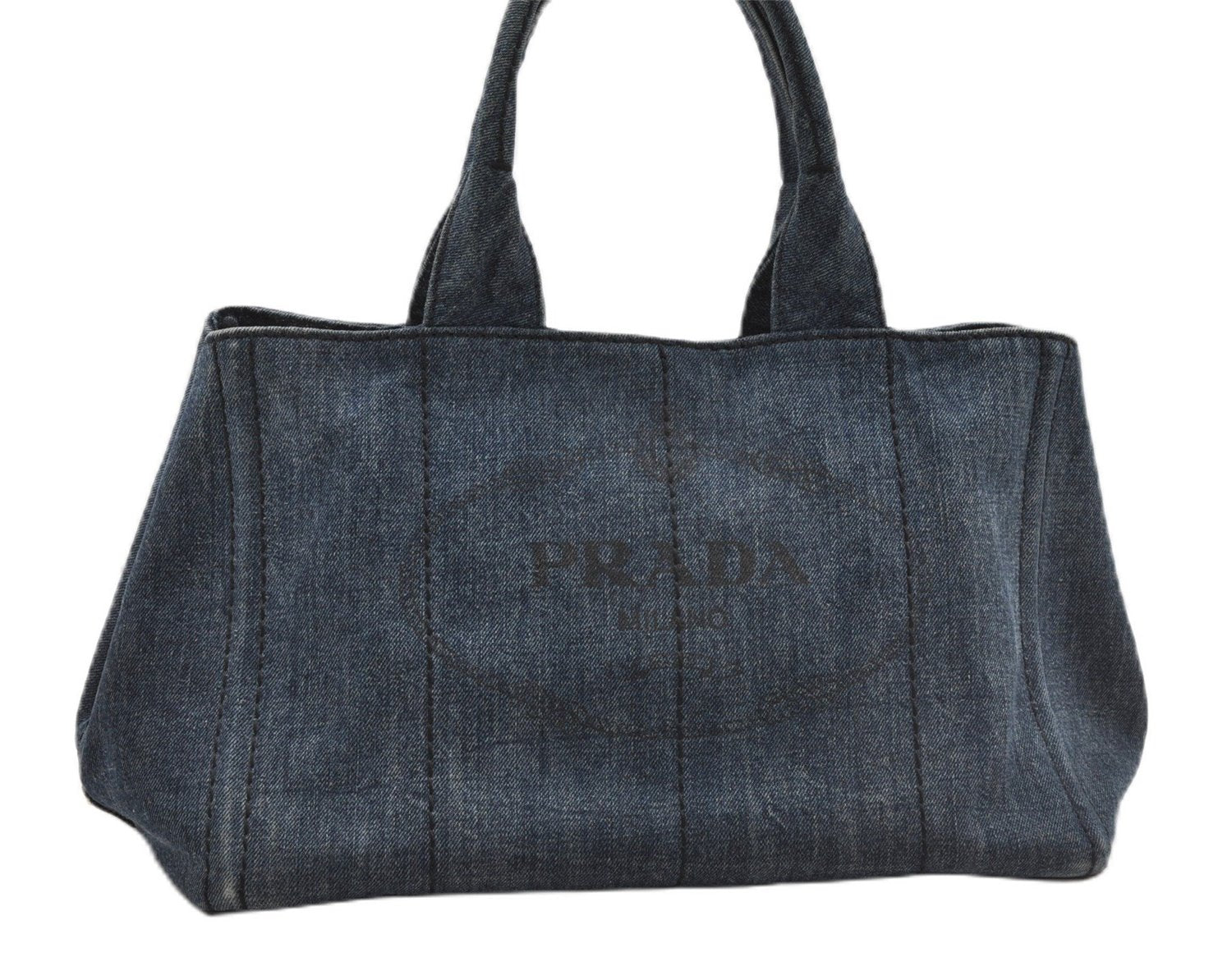 Authentic PRADA Vintage Canapa M Denim Tote Hand Bag Blue 8847F