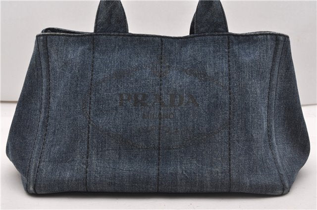 Authentic PRADA Vintage Canapa M Denim Tote Hand Bag Blue 8847F
