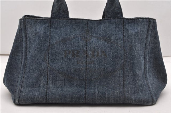 Authentic PRADA Vintage Canapa M Denim Tote Hand Bag Blue 8847F