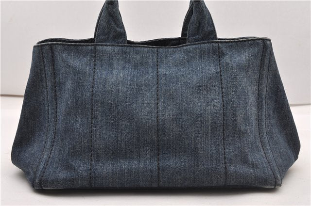 Authentic PRADA Vintage Canapa M Denim Tote Hand Bag Blue 8847F