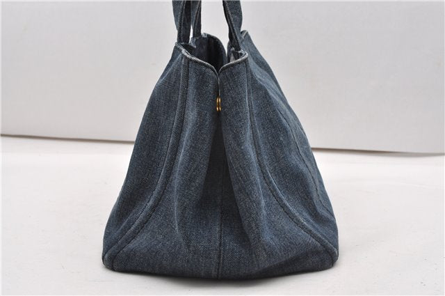 Authentic PRADA Vintage Canapa M Denim Tote Hand Bag Blue 8847F