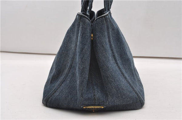 Authentic PRADA Vintage Canapa M Denim Tote Hand Bag Blue 8847F