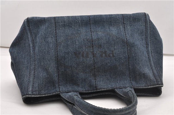 Authentic PRADA Vintage Canapa M Denim Tote Hand Bag Blue 8847F