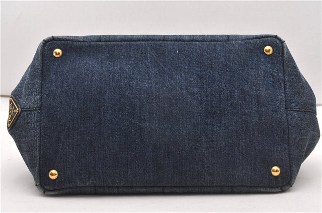 Authentic PRADA Vintage Canapa M Denim Tote Hand Bag Blue 8847F