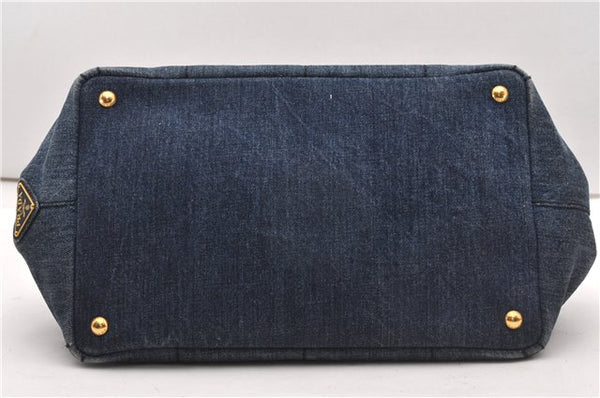 Authentic PRADA Vintage Canapa M Denim Tote Hand Bag Blue 8847F