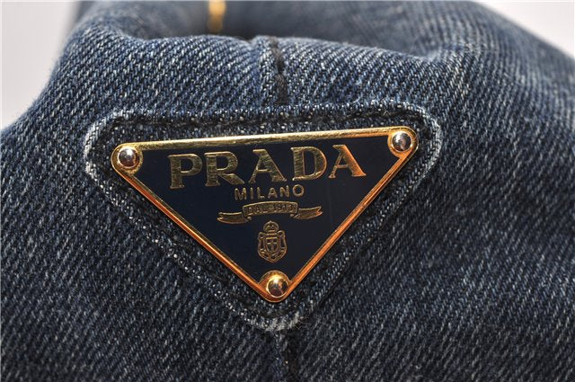 Authentic PRADA Vintage Canapa M Denim Tote Hand Bag Blue 8847F