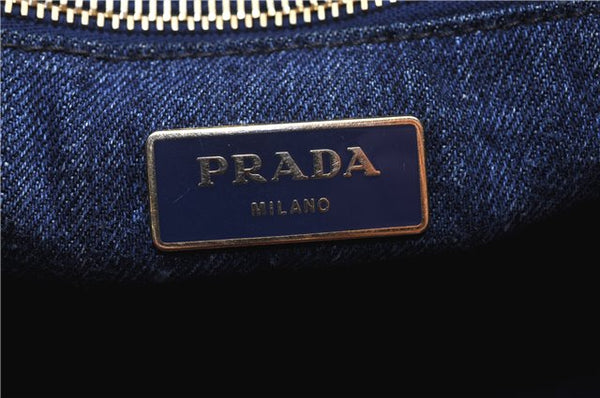 Authentic PRADA Vintage Canapa M Denim Tote Hand Bag Blue 8847F