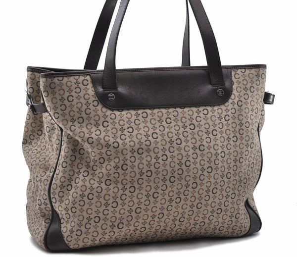 Authentic CELINE C Macadam Pattern Shoulder Tote Bag Canvas Leather Brown 8852A