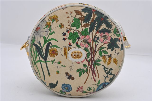 Authentic GUCCI Flora Shoulder Cross Body Bag Canvas Leather Ivory White 8853D