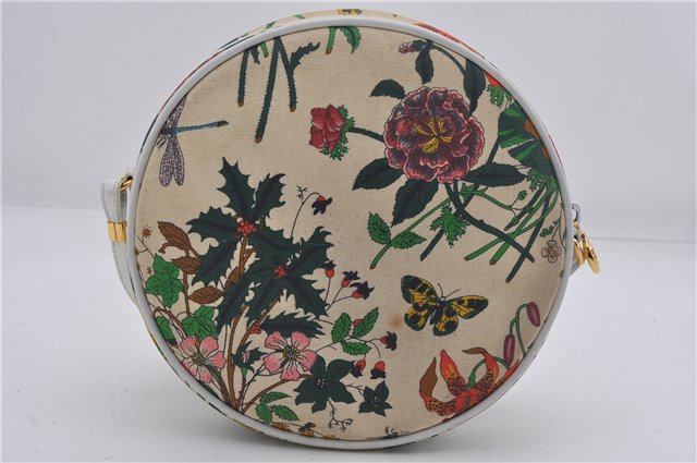 Authentic GUCCI Flora Shoulder Cross Body Bag Canvas Leather Ivory White 8853D