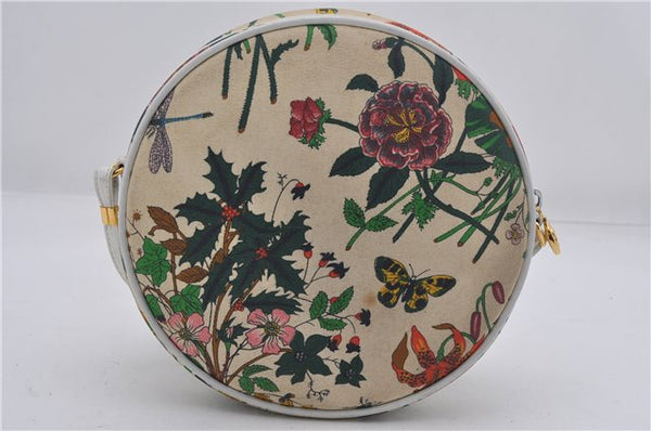 Authentic GUCCI Flora Shoulder Cross Body Bag Canvas Leather Ivory White 8853D